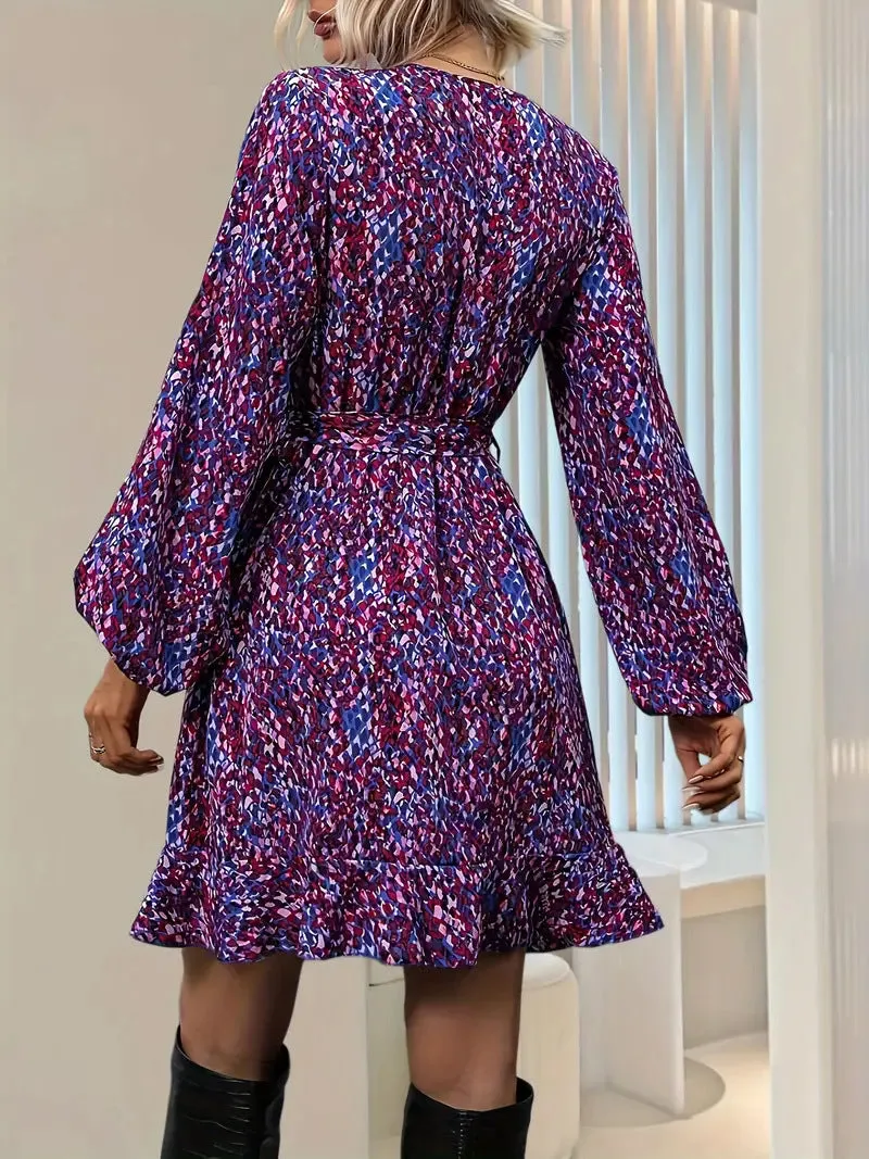 Chic Elegant V-Neck Lantern Sleeve Leopard Print Dress for a Bold Yet Sophisticated Look