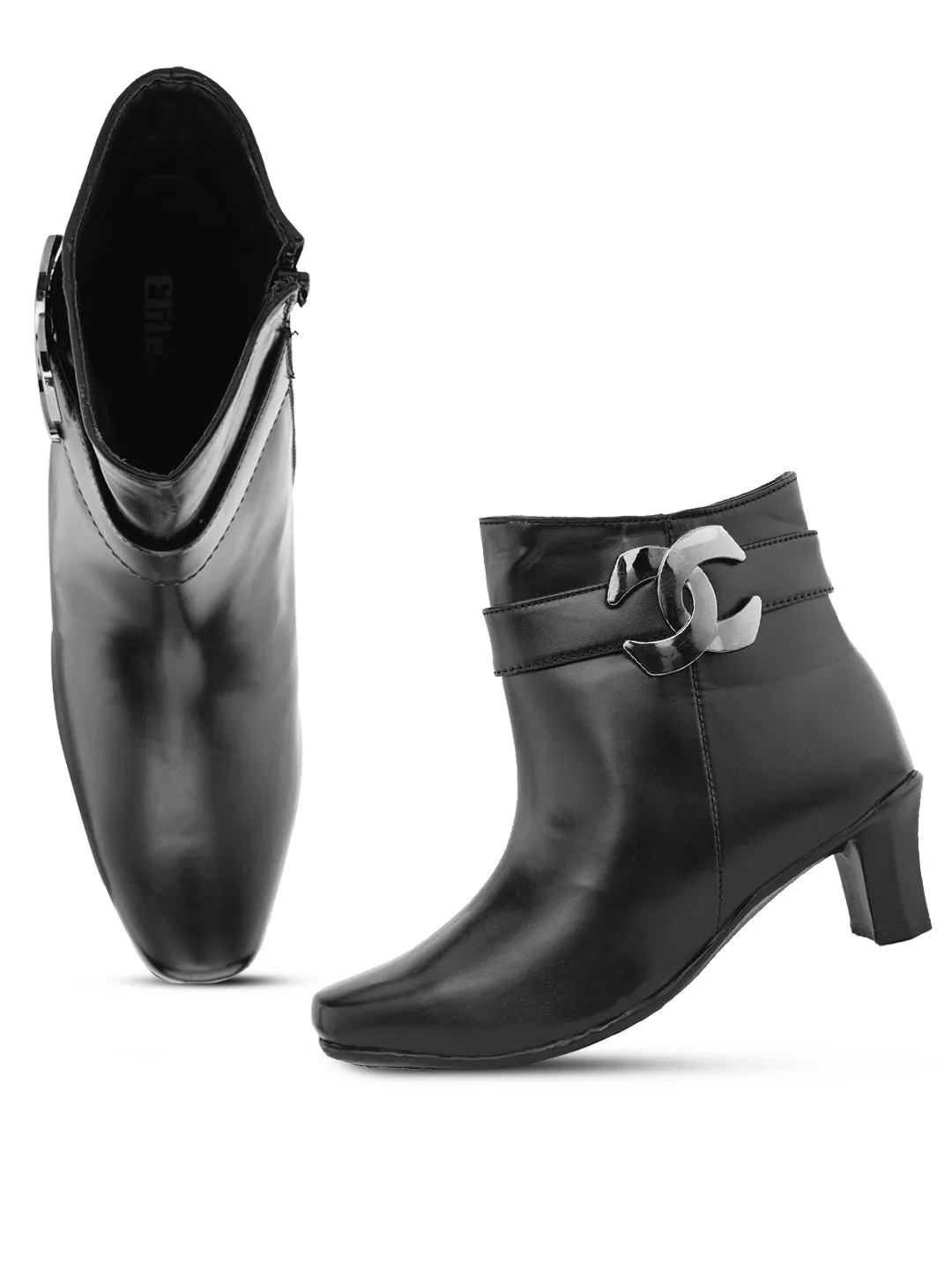 Comfortable & Attractive Black Block Heel Zipper Boots