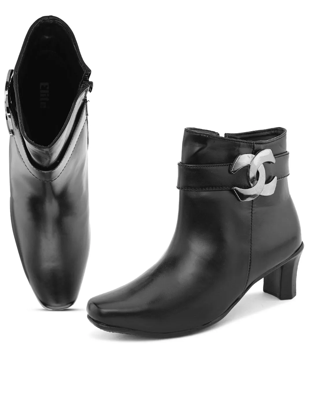 Comfortable & Attractive Black Block Heel Zipper Boots