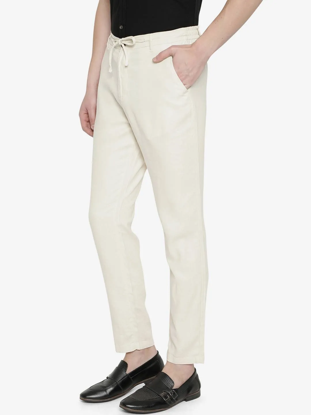 Cream Solid Slim Fit Track Pant | JadeBlue