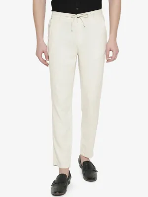 Cream Solid Slim Fit Track Pant | JadeBlue