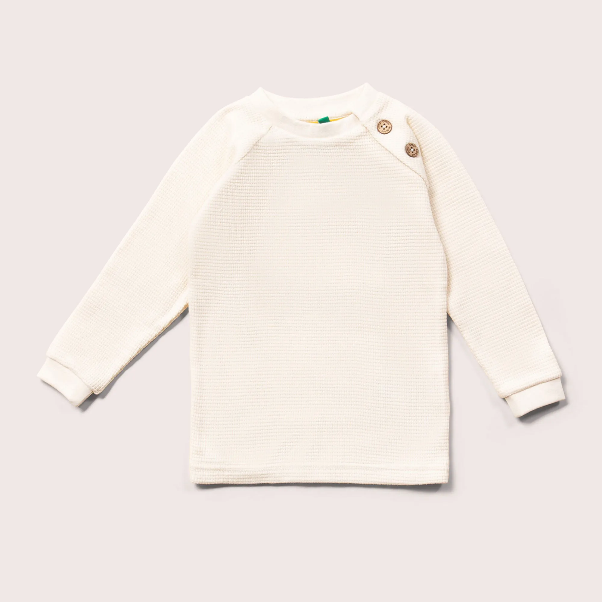 Cream Waffle Long Sleeve Button Raglan T-Shirt