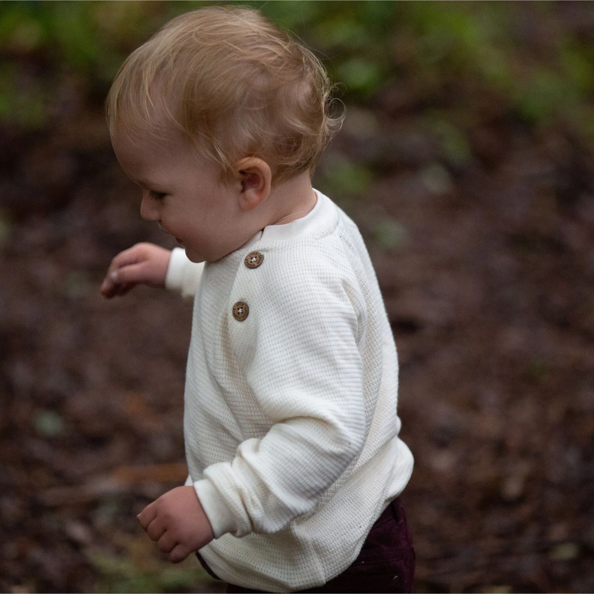 Cream Waffle Long Sleeve Button Raglan T-Shirt