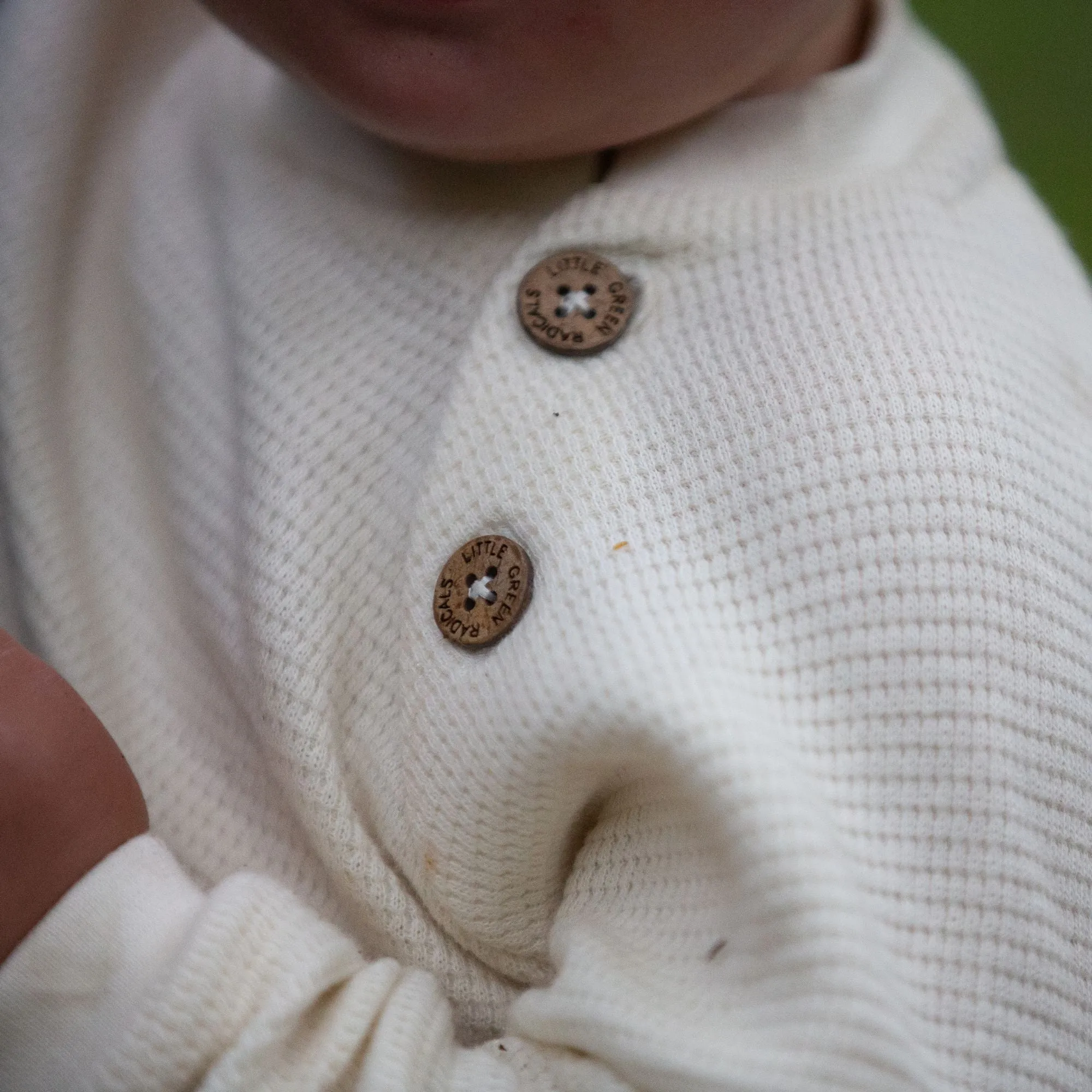 Cream Waffle Long Sleeve Button Raglan T-Shirt