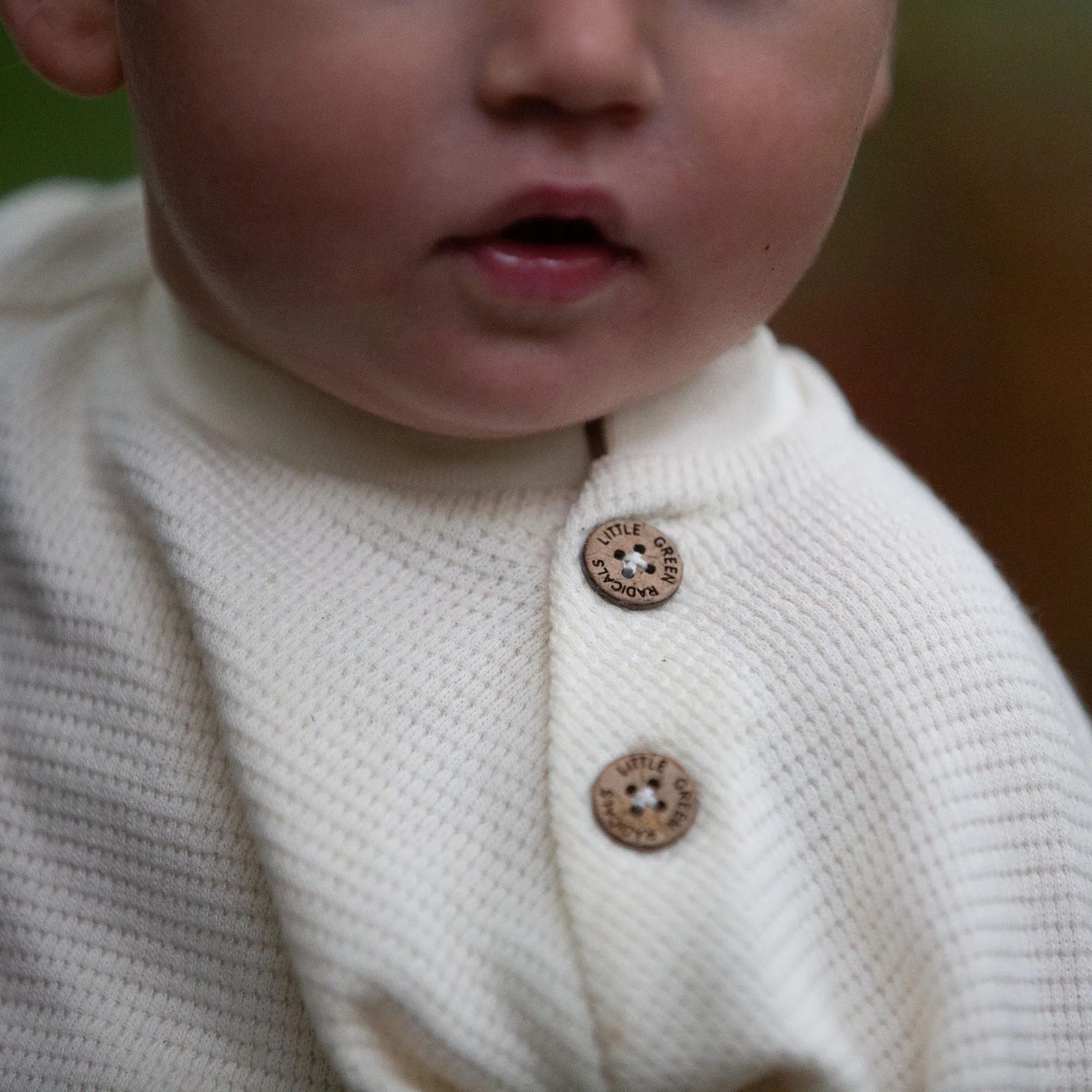 Cream Waffle Long Sleeve Button Raglan T-Shirt