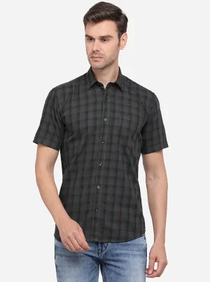 Dark Green Checked Slim Fit Semi Casual Shirt | Greenfibre