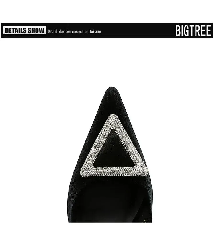 Designer Women Heels Prom Pumps Lady Velvet Pointed Toe 7cm Thin High Heels Pearl Crystal Buckle Shoes