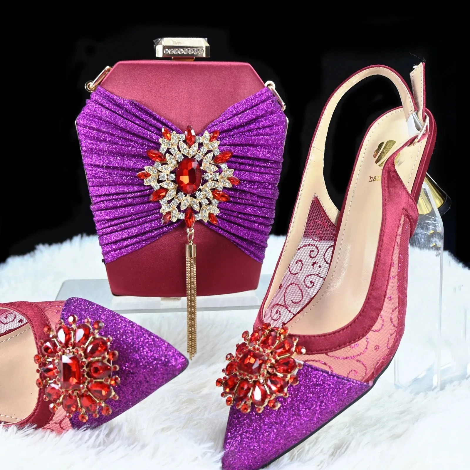 Doershow nice African Shoes And Bag Matching Set With ORANGE Hot Selling Women Italian Shoes And Bag Set For Wedding  HGH1-13