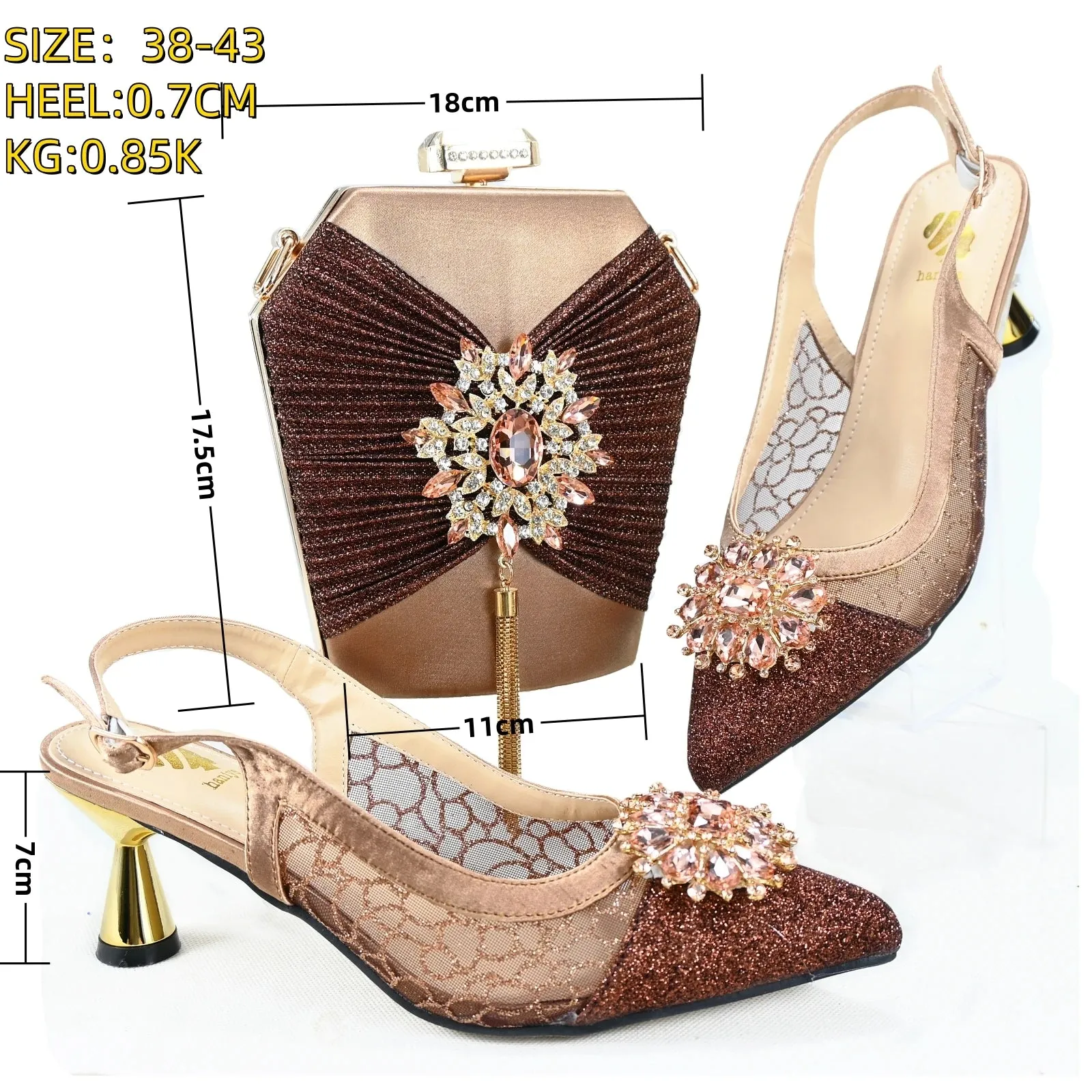 Doershow nice African Shoes And Bag Matching Set With ORANGE Hot Selling Women Italian Shoes And Bag Set For Wedding  HGH1-13