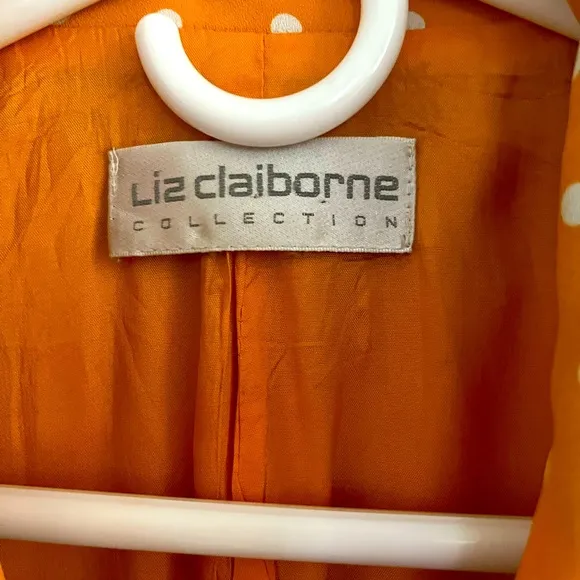 Elegant Orange Suit Jacket With White Polka Dots- 2 Front Pockets