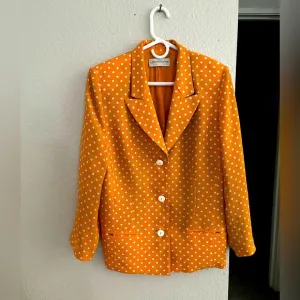 Elegant Orange Suit Jacket With White Polka Dots- 2 Front Pockets