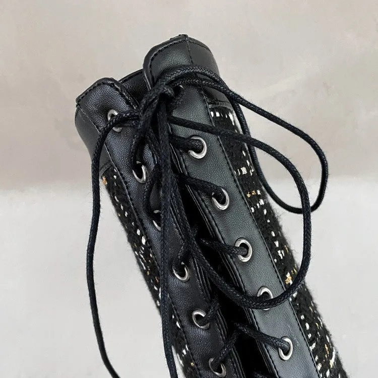 Euro-american Style Large Size Splicing Lace-up High Boots For Women