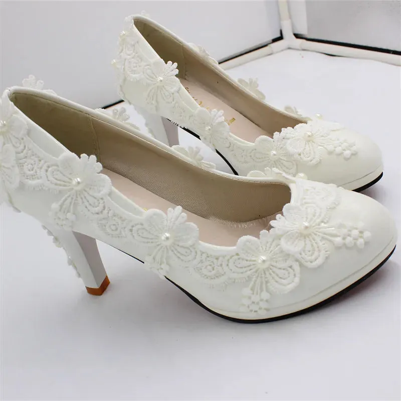 Fashion high heel PU single lace wedding shoes waterproof platform women's shoes