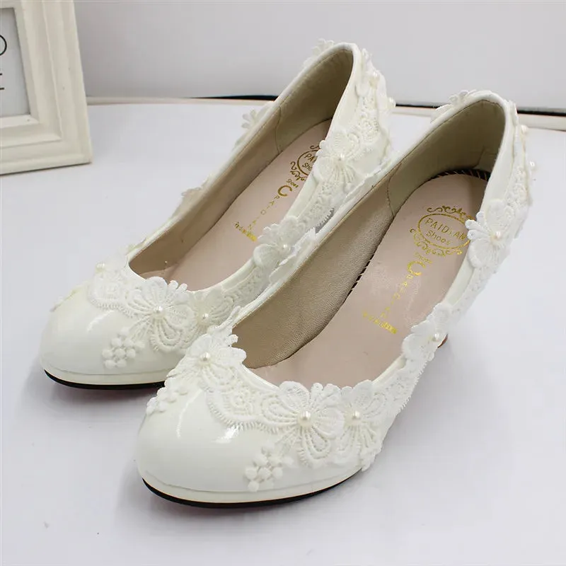 Fashion high heel PU single lace wedding shoes waterproof platform women's shoes