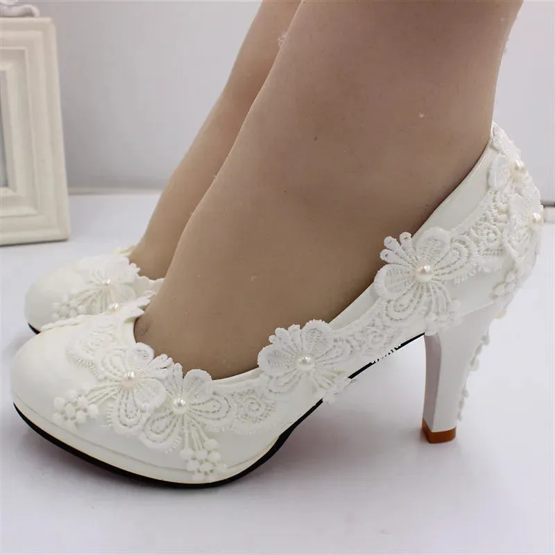 Fashion high heel PU single lace wedding shoes waterproof platform women's shoes