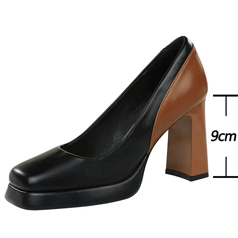 Fashion Platform Pumps Square Head High Heels Women Thick Heeled shoes Women Party shoes Temperament Block Heels