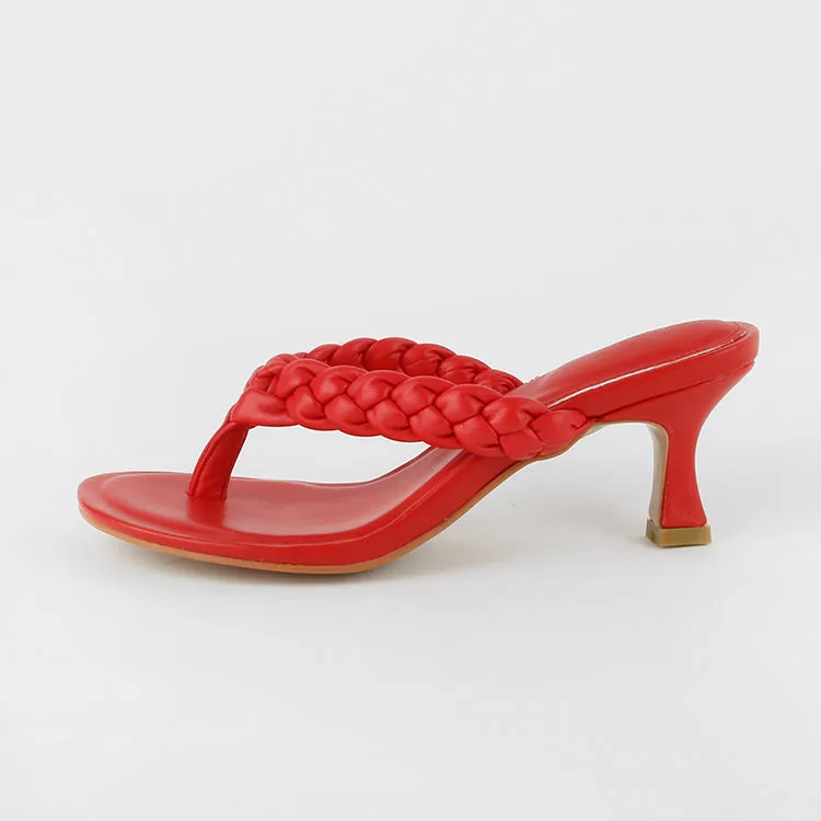 Flip-flops High Heels Women's Twist Woven Thong Sandals Summer Stiletto Temperament