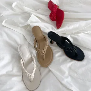 Flip-flops High Heels Women's Twist Woven Thong Sandals Summer Stiletto Temperament