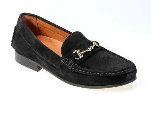 Flora Ladies Black Suede Snaffle Loafer