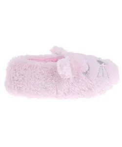 Girls Faux Fur Pink Cat Moccasin Slipper