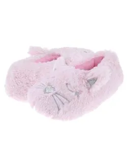 Girls Faux Fur Pink Cat Moccasin Slipper