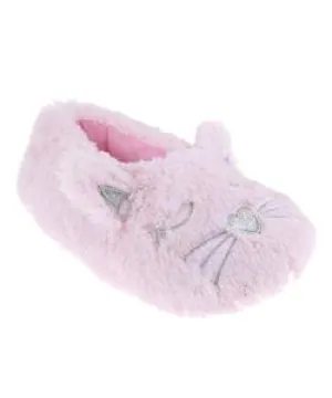 Girls Faux Fur Pink Cat Moccasin Slipper
