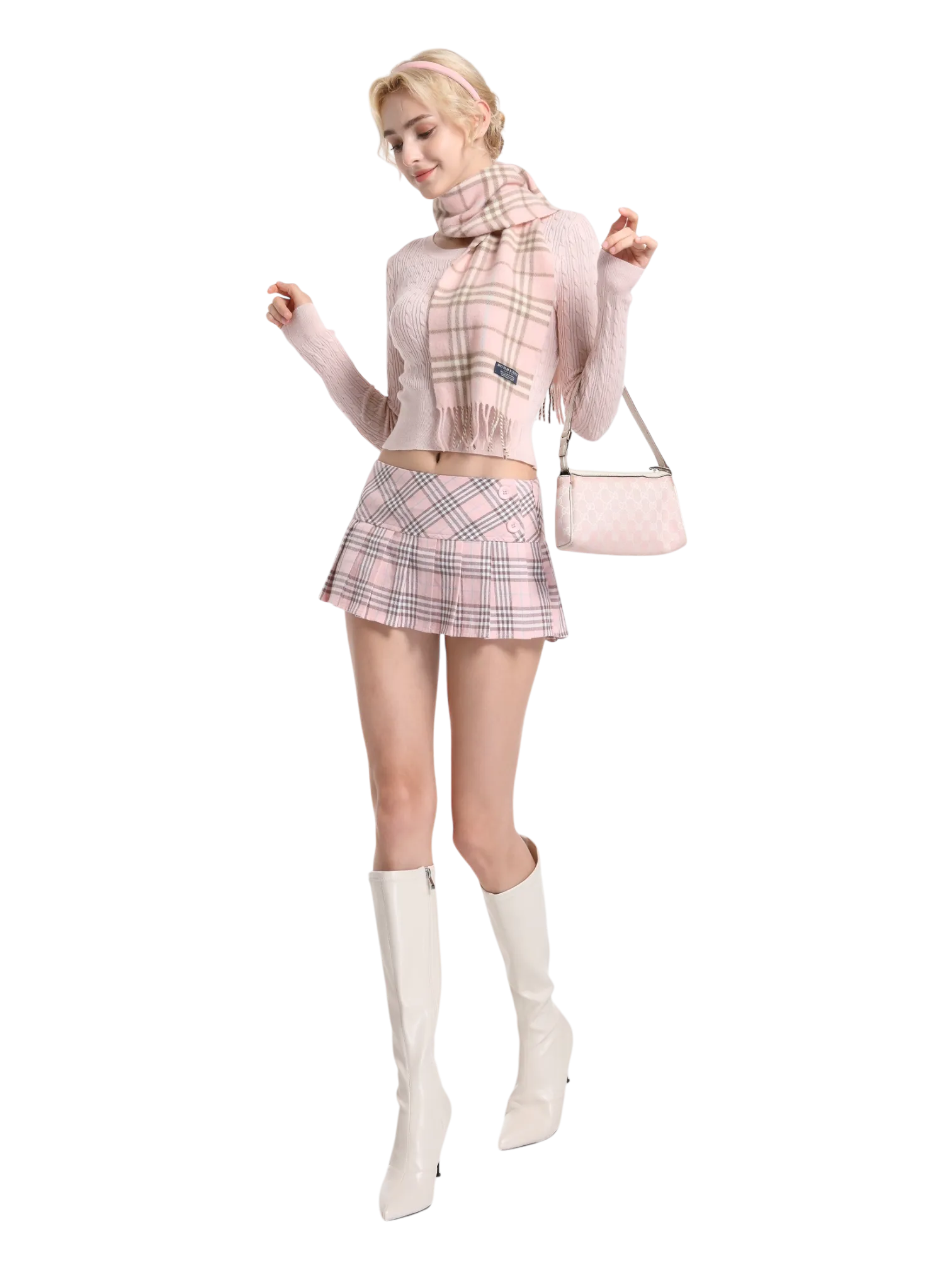 Girly Plaid Pleated Mini Skirt (Pink)