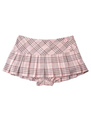 Girly Plaid Pleated Mini Skirt (Pink)
