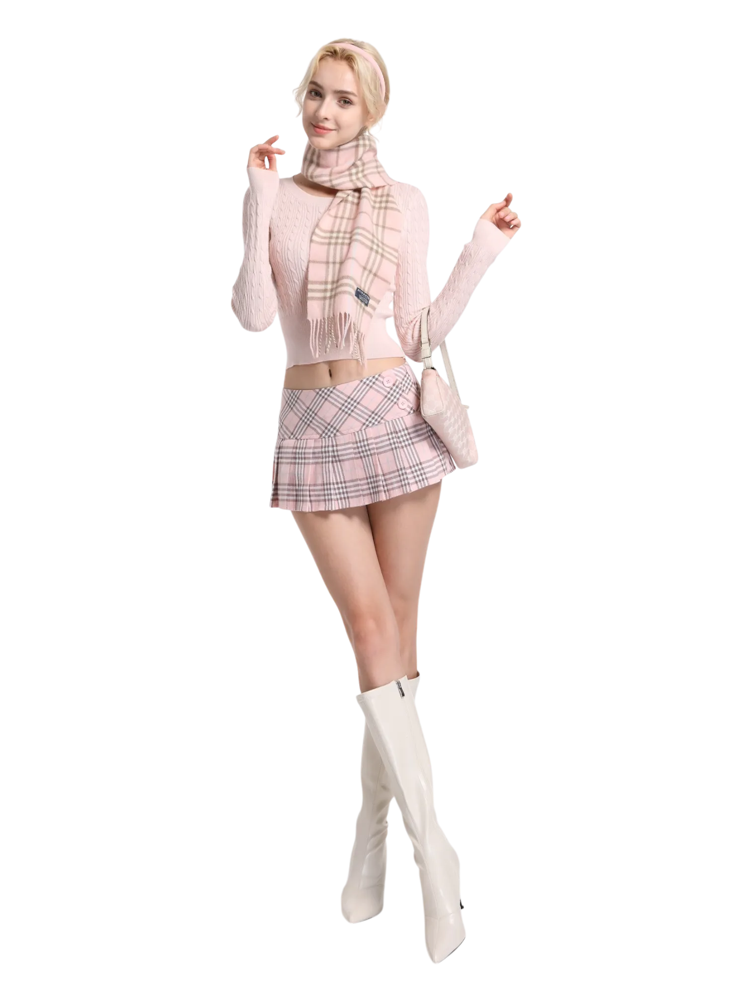 Girly Plaid Pleated Mini Skirt (Pink)