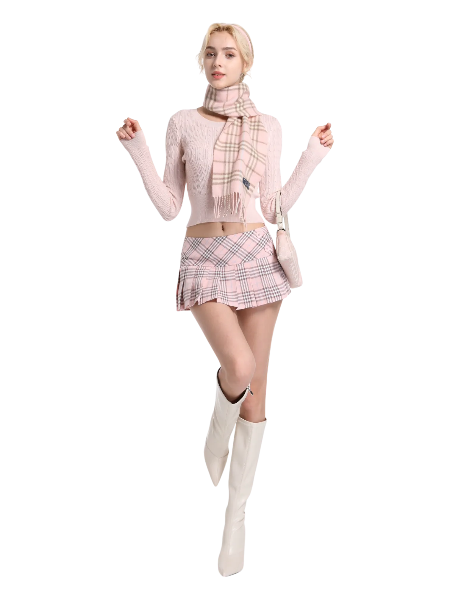 Girly Plaid Pleated Mini Skirt (Pink)