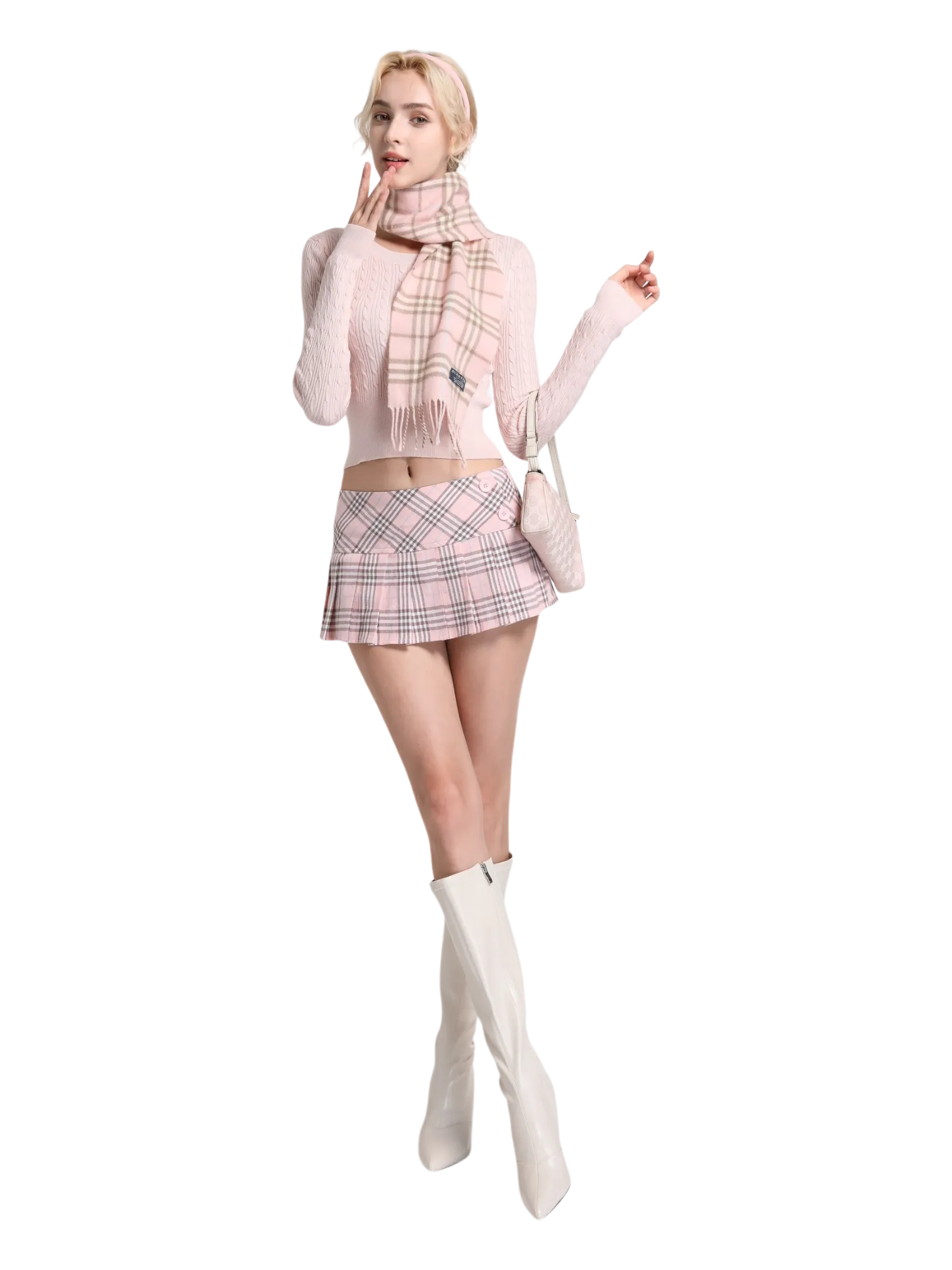 Girly Plaid Pleated Mini Skirt (Pink)
