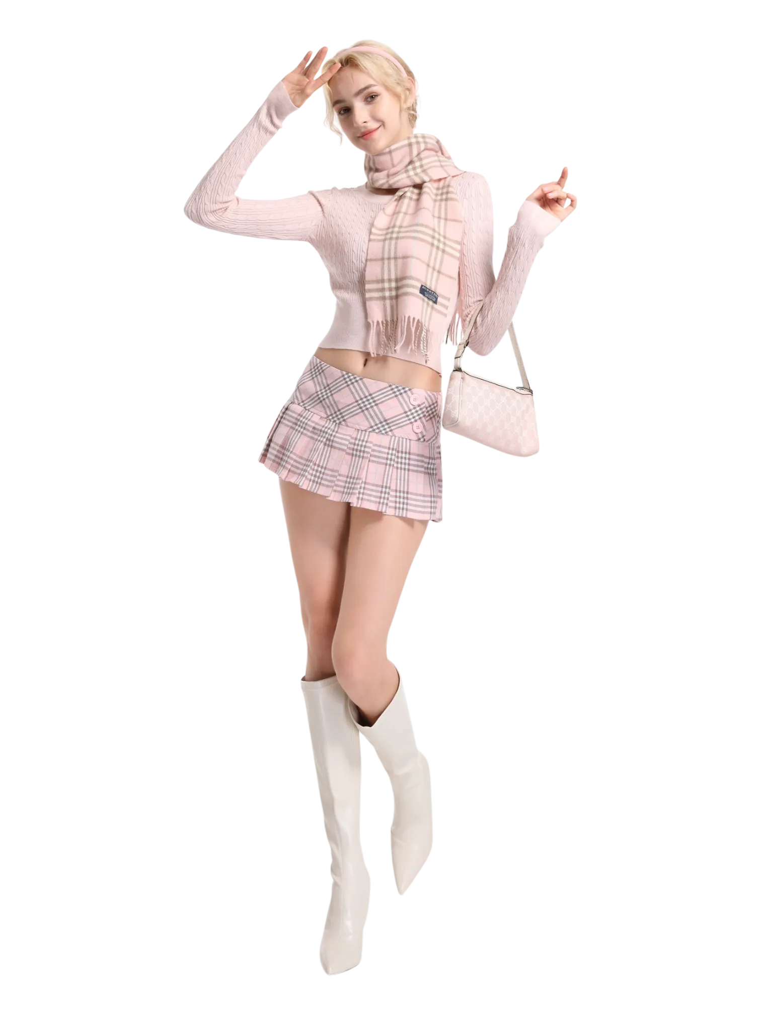 Girly Plaid Pleated Mini Skirt (Pink)