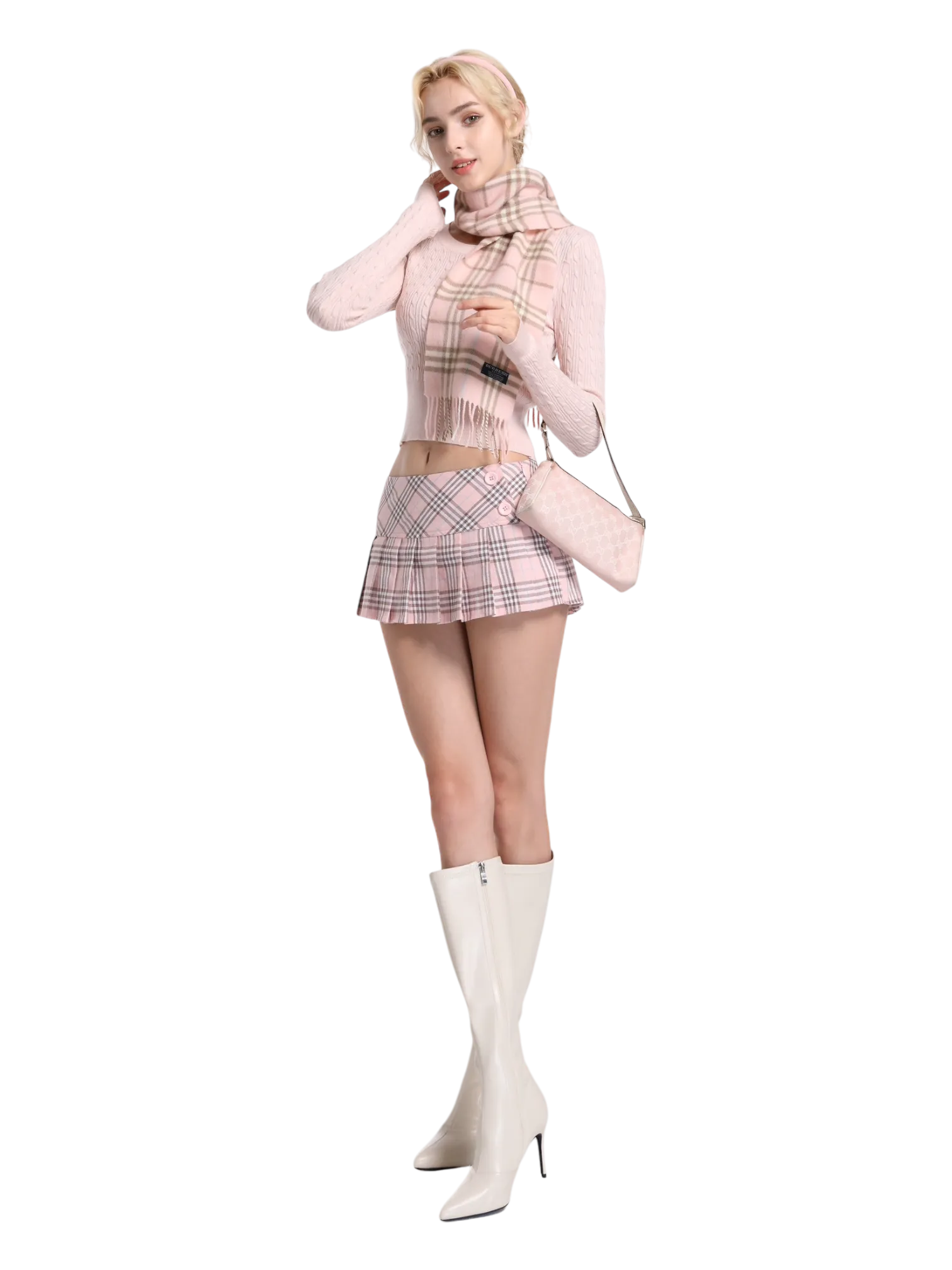 Girly Plaid Pleated Mini Skirt (Pink)