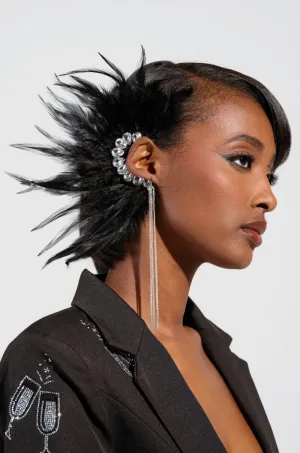 GLAM BIRD BLACK FEATHER EAR CUFF IN BLACK SILVER