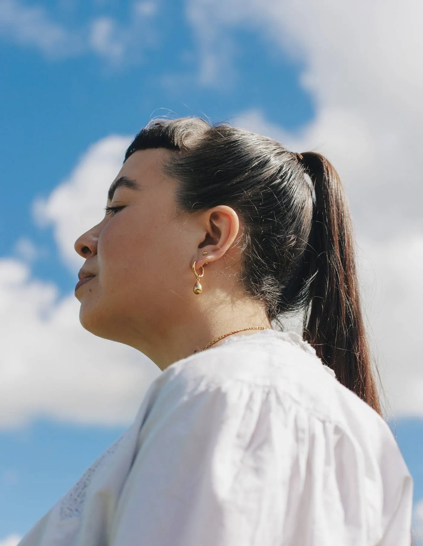 Gold Drop Hoop Earrings, Waterproof