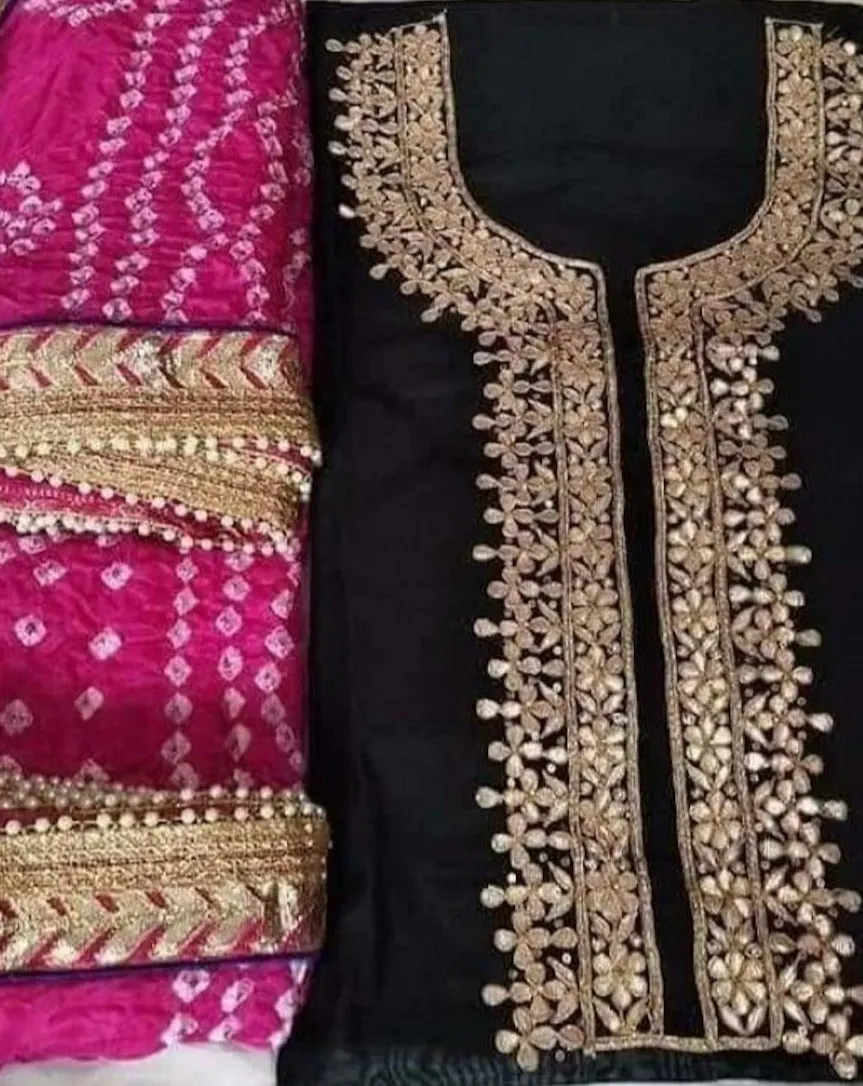 Gota Patti Suit In Black And Pink