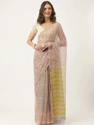Green Handblock Kota Doria Saree