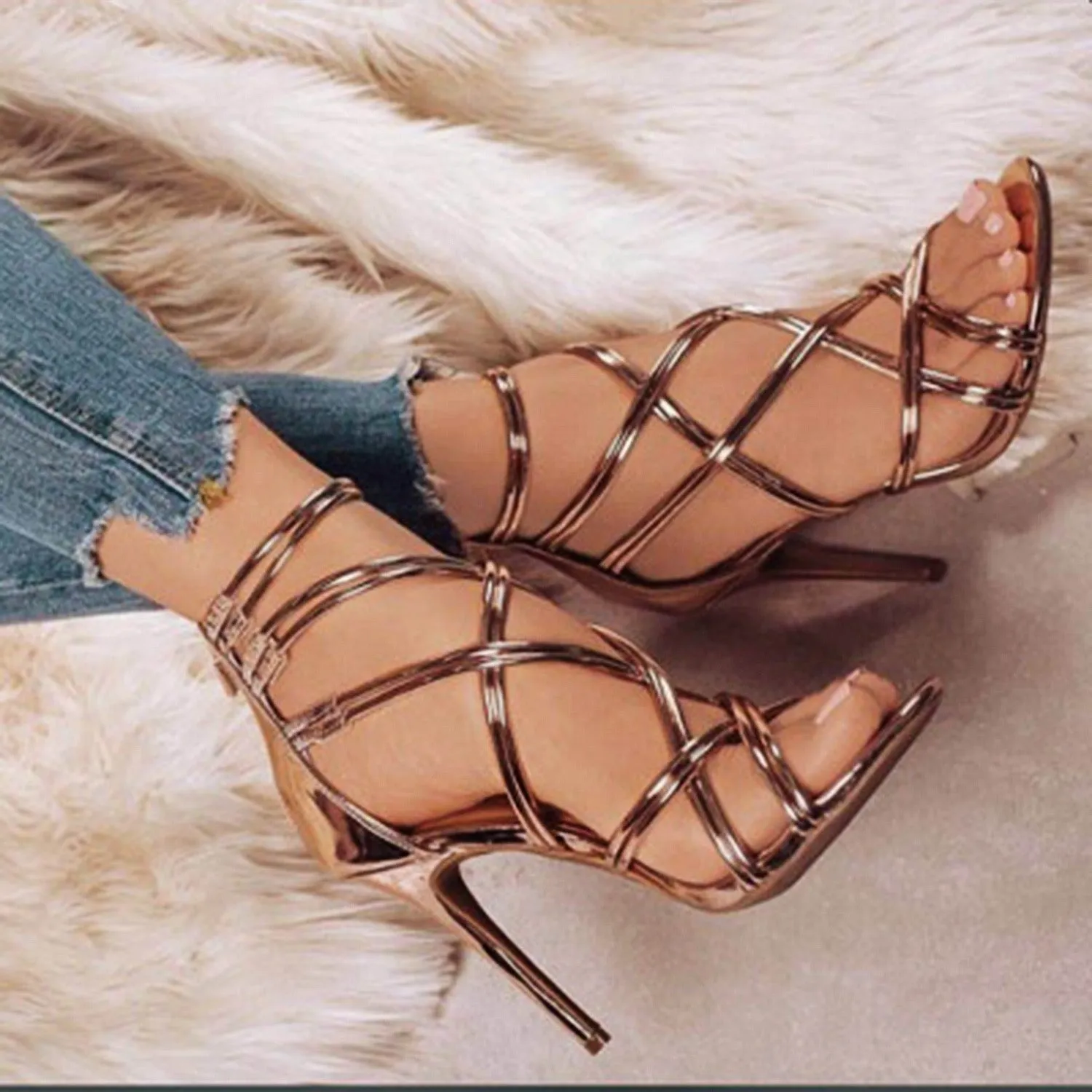 heels sexy large size women's heels hollow out heeled sandals