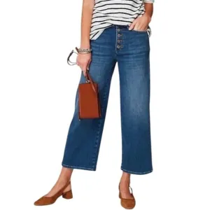 J.Jill high rise wide leg crop jeans mid wash button fly stretch women’s 6