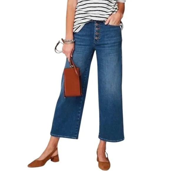 J.Jill high rise wide leg crop jeans mid wash button fly stretch women’s 6