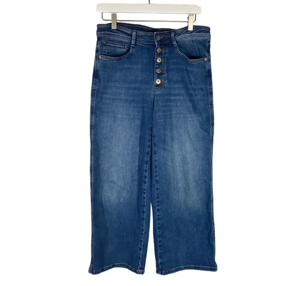 J.Jill high rise wide leg crop jeans mid wash button fly stretch women’s 6