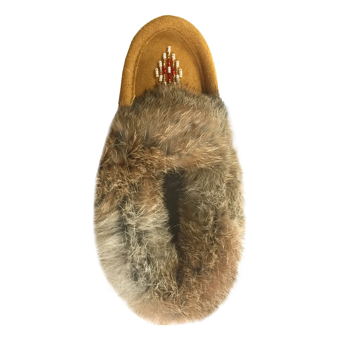 Junior Suede Fleece Lined Beaded Rabbit Fur Moccasins