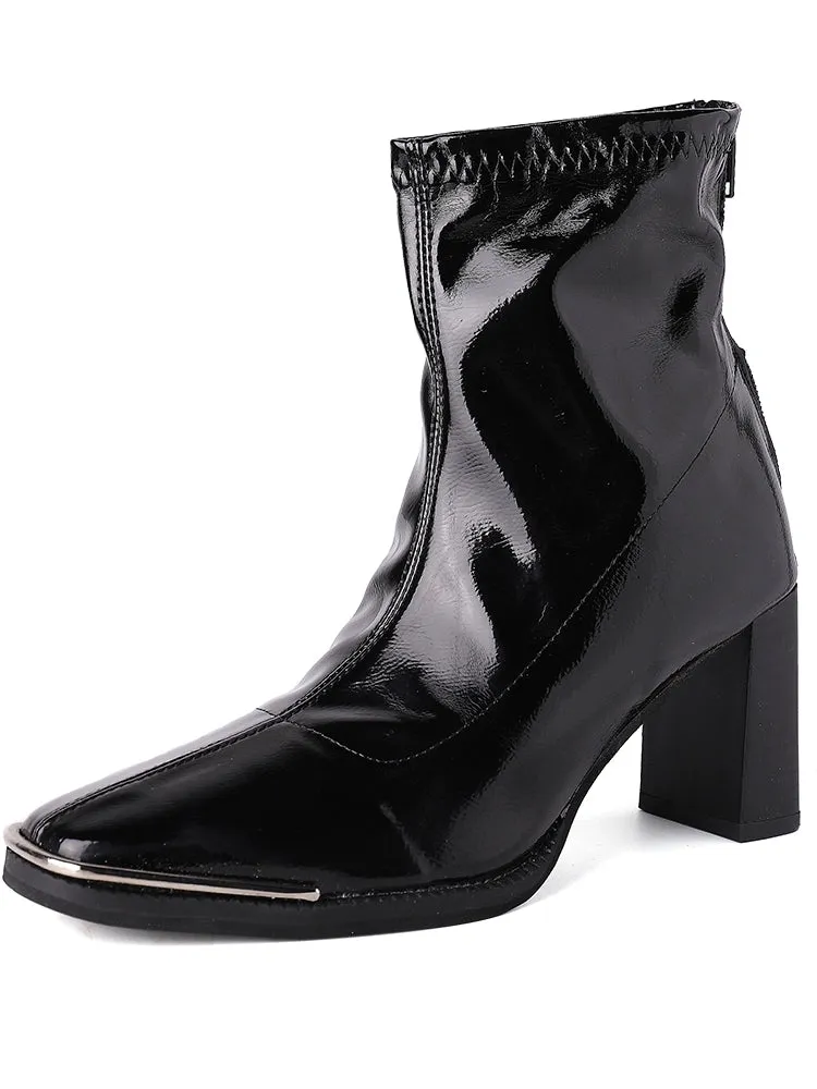 Kendall Jenner Patent Leather Back Zipper Skinny Boots High Heels