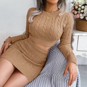 Knitted Long Sleeve Crop Sweater & Mini Skirt Set