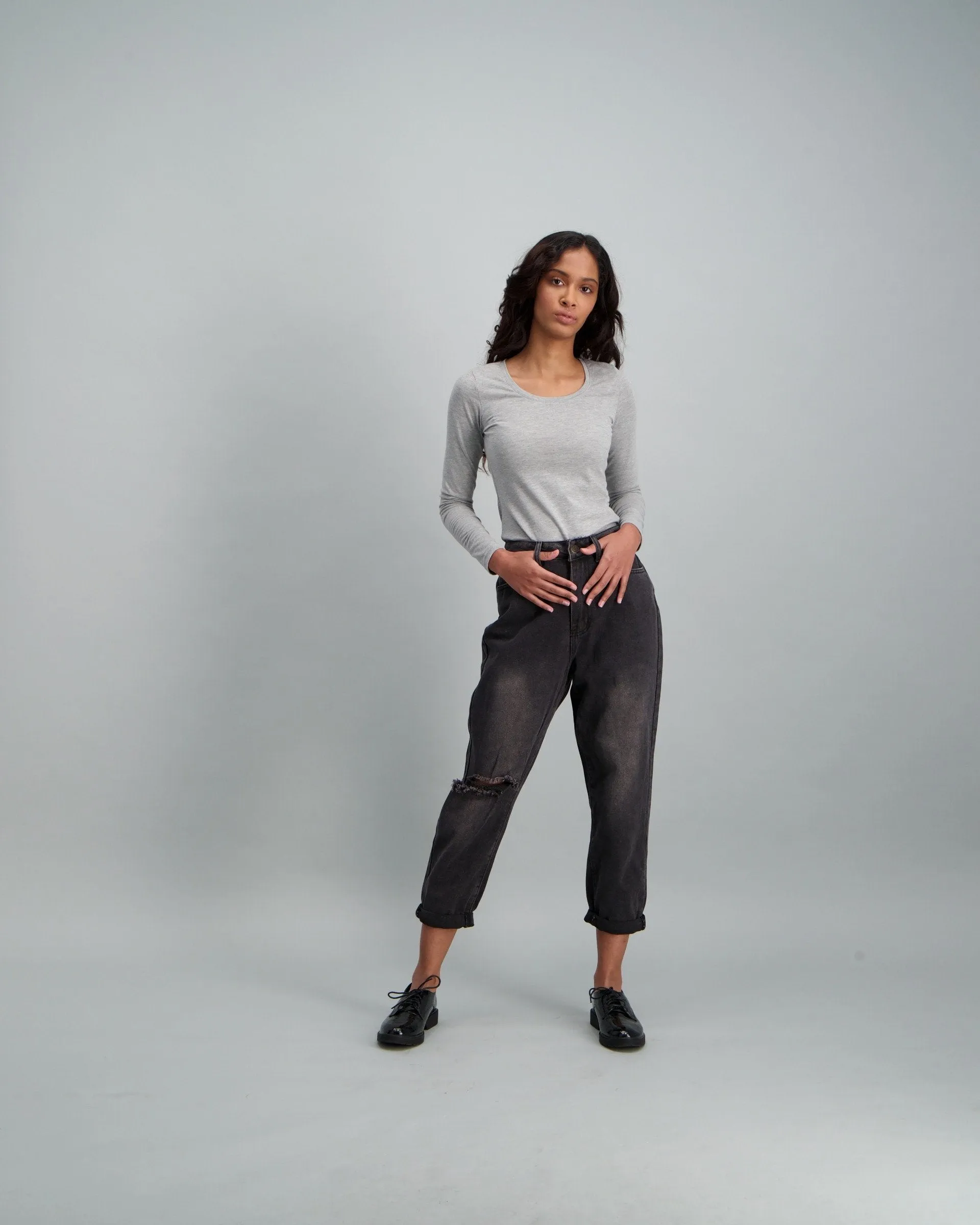 Ladies Long Sleeve Core T-Shirt - Grey Melange