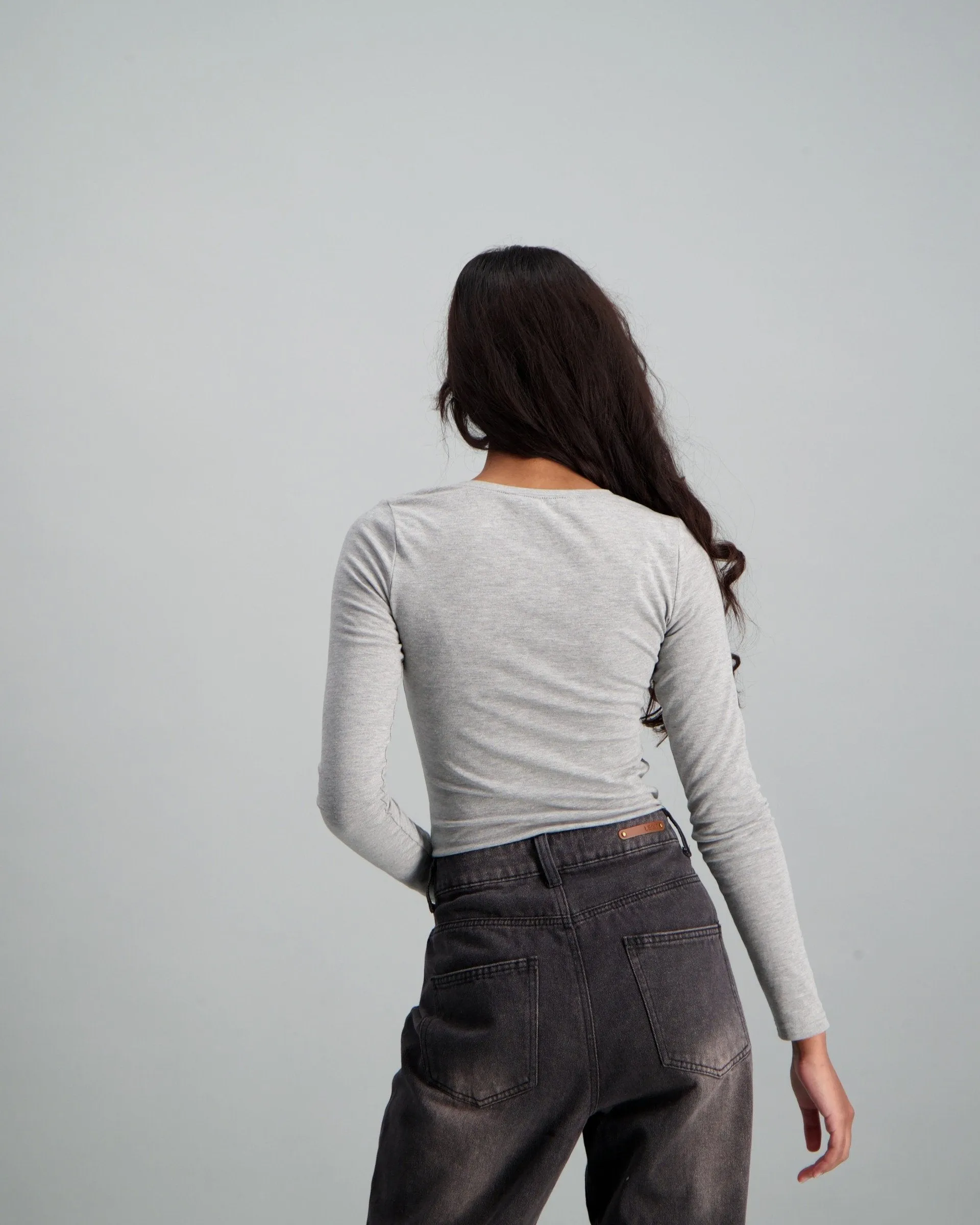 Ladies Long Sleeve Core T-Shirt - Grey Melange
