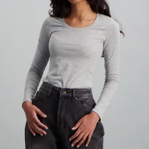 Ladies Long Sleeve Core T-Shirt - Grey Melange