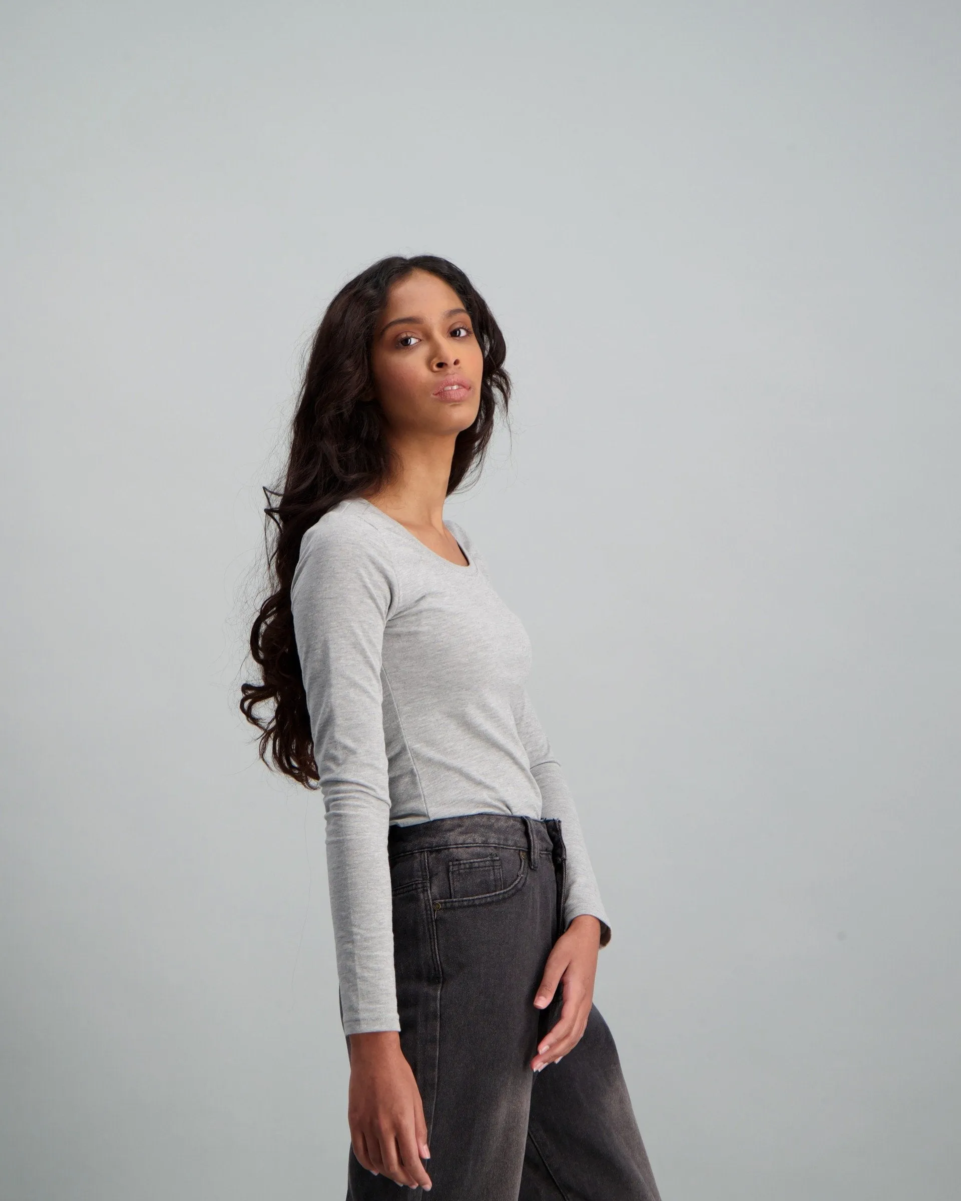 Ladies Long Sleeve Core T-Shirt - Grey Melange