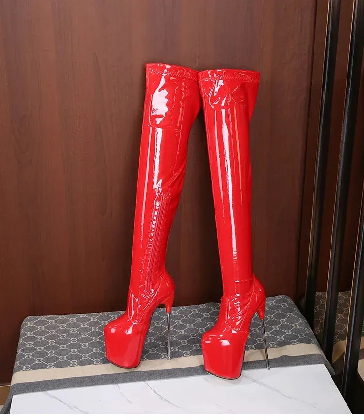Ladies Shoes Red Pole Dancing 20cm Thin Heels Stiletto Over The Knee Long Boots
