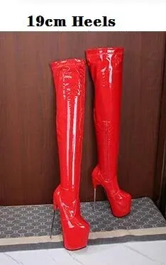Ladies Shoes Red Pole Dancing 20cm Thin Heels Stiletto Over The Knee Long Boots